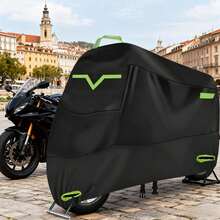 Glowing Protective 210D Thickened Motorcycle Cover | Green Reflective Tape Waterproof Sunproof Car Cover | Oxford Cloth Dustproof Cover With Built-In Anti-Theft Lock | All-Season Universal Motorcycle Protective Cover - Green Fabric Button - View 7