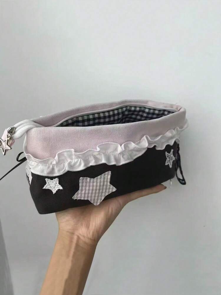 Japanese Niche Design Ins Style Lace Floral Pencil Case For Women, Large Capacity Travel Portable Handbag, Cosmetic 3D Storage Bag - Multicolor - View 2