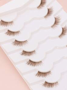 Brown Half-Cat Eye False Eyelashes 7 Pairs, Natural Lengthening Outer Corner Feather-Like Effect, Comfortable Thin Stem Reusable Half-False Eyelashes, Suitable For Beginners Daily Wear - Brown - View 4