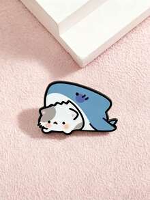 1pc Cute Shark & Cat Combination Brooch, Personalized Small & Sturdy Design, Hard To Fall Off, Decorative For Shirts And Coats, Versatile For Various Outfit Styles, Perfect Small Gift For Friends, Besties And Colleagues - Multicolor - View 8
