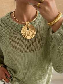 1pc Vintage Elegant Geometric Concentric Circle Pendant Metal Adjustable Collar Exaggerated Vacation Party Necklace - Gold - View 3
