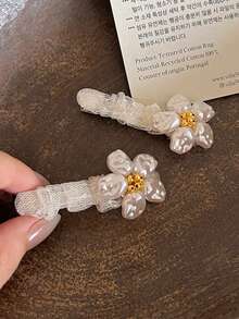 1PC Fairy-Style Lace Sweet Faux Pearl Flower Hair Clip, Side Bangs Straight Clip, Elegant Versatile Duckbill Hair Accessory For Women - Multicolor - View 6
