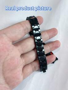 1pc Men's Square Stainless Steel Bracelet With Embedded Germanium Magnetic Beads, 4-In-1 Wrist Accessory, Powerful Men's Bangle - Multicolor - View 11