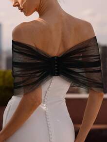1pc Black Tulle Tube Tube Top Overlay, Atmospheric Mesh Shawl, Detachable Shoulder Cover Accessory For Wedding Dress And Formal Gown, Halloween Outfit - Multicolor - View 3