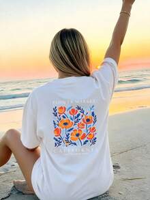 Women's Oversized Floral T-Shirt: The Perfect Gift For Her, High-Quality Casual Beachwear That Offers A Comfortable Fit And A Radiant Glow. - White - View 1