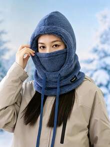 Women's 4-In-1 Winter Hooded Balaclava Face Mask, Adjustable Drawstring Neck And Ear Warmer, Solid Color Pullover Ski Hat, Suitable For Cycling, Skiing, Snowboarding, Hiking, Camping, Commuting, Traveling And Outdoor Cold Weather Accessories - One Size Fits All - View 14