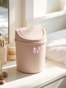 Cute Desktop Trash Can With Bow Decor,Mini Table Waste Bin,Portable Countertop Garbage Bucket,Flip Cover With Lid,For Bedroom,Dorm,Office,Makeup Desk,Countertop,Home Essentials,Unique Birthday Gift,Back-To-School Gift,Holidays Gift,Parties Gift - B - View 4