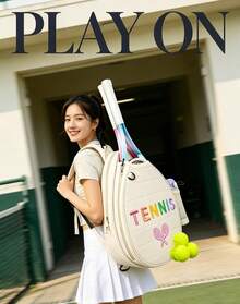 Cute Quilted Tennis Backpack For Women, Large Capacity Tennis Racket Bag With Embroidered Design, Adjustable Shoulder Strap Sports Rucksack For Tennis Training Outdoor Sports - Multicolor - View 6