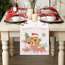 1pc Gingerbread Man Christmas Table Runner, Candy Cane Seasonal Winter Holiday Table Decor, Suitable For Kitchen Home Decoration, Gingerbread Man Theme Sweet Christmas Table Decoration - A - View 4
