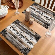 1/4/6pcs Autumn Series Vintage Lace Wood Grain Pattern Printed Placemats, Heat-Resistant Table Mats For Home Kitchen/Dining Table Protection, Kitchen Party Scene Decoration - Multicolor - View 4