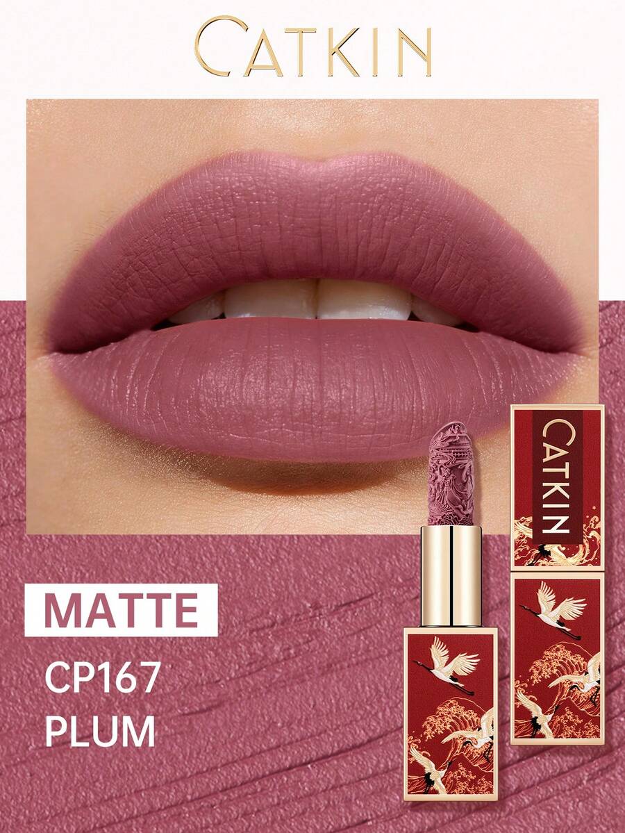 CATKIN Rouge Matte Engraved唇膏，防水持久缎面柔滑唇色 CR176 栗棕色