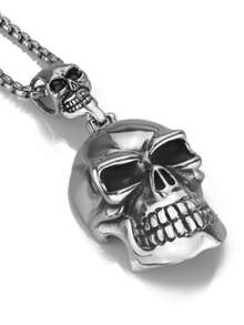 1pc New Fashionable Men's Retro Gothic Large Ghost Skeleton Pendant Necklace Punk Rock Party Jewelry Fashion Accessories - Fashion - View 2