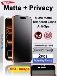 ZYONS 2-Pack Privacy Matte Tempered Glass Screen Protector For IPhone, Full Coverage, Smooth Touch, Anti-Fingerprint, No Black Dots, Easy Installation, Anti-Peeping, Anti-Drop, Anti-Glare, Compatible With IPhone 18 Pro Max/18 Fold/Ultra/17 Pro Max/17 Pro/17 Air/17/16E/16 Pro Max/16 Pro/16 Plus/16/15 Pro Max/14 Pro Max/13 Mini/12/11/XS Max/XR/8+/7 Plus Series - Black - View 27