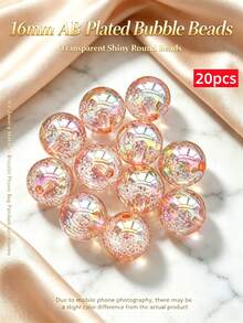 20pcs/Pack 16mm Mixed Color AB Plated Bubble Beads, Large Hole Round Acrylic Beads, Suitable For Jewelry Making, DIY Necklace, Bracelet, Keychain, Bead Pen, Handmade Crafts, Personalized Gifts - Multicolor - View 15