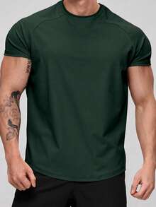 Men's Ghassy Co. Men's Running Sports Raglan Oval Cut Combed Cotton T-Shirt - Dark Green - View 3