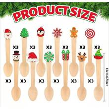 36pcs Christmas Style Snowman/Penguin/Snowflake/Santa Claus Pattern Wooden Spoons, Disposable Tasting Spoons, Christmas Fun Cartoon Shaped Sample Spoons, Smooth Edges Without Burrs, Suitable For Winter Holiday Hot Chocolate, Cake, Coffee, Ice Cream, Etc. - Multicolor - View 3