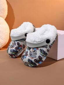 1 Pair Boys' Autumn/Winter Comfortable Fashion Casual Lightweight Thermal Lined Warm Off-Road Car Print Versatile Clogs - Grey - View 6
