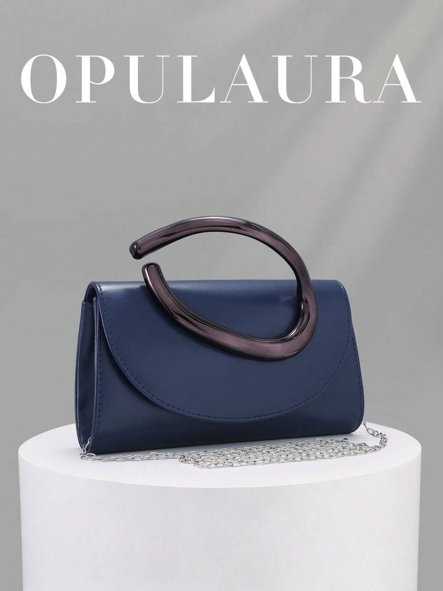 OpulAura 復古純色手拿包,百搭小手提包,時尚 PU 女款包,適合婚禮、派對、舞會、晚餐及其他場合 - 藏蓝色 - 查看 1