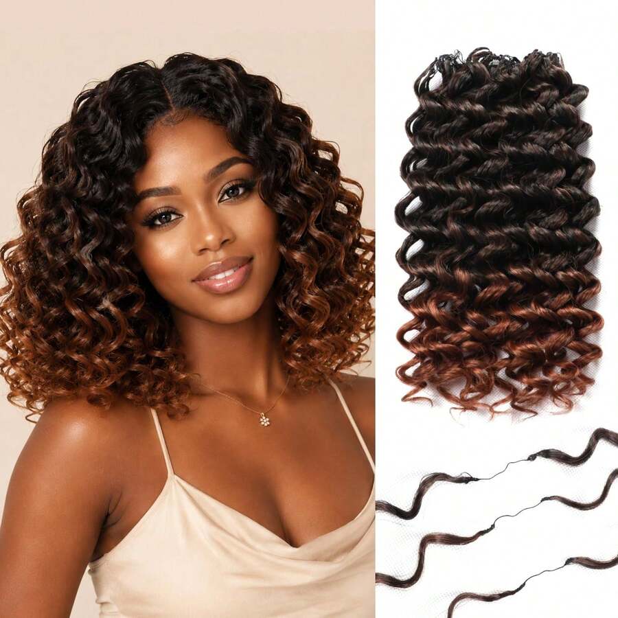 16 Inch Feather Hair Extensions, Curly Crochet Braids, 50 Strands, 90g, Natural Deep Wave Braided Hair, Bohemian Style Water Wave Wig, Synthetic Material