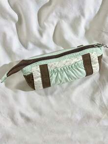日系小眾設計 Ins 風蕾絲花卉鉛筆袋 女款 大容量旅行便攜手拿包 3D 化妝收納包 - 薄荷綠 - 查看 6