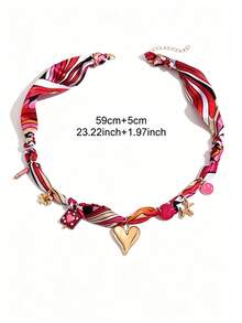 1 Vintage Elegant Versatile Creative Design Metal Heart Flower Geometric Round Square Pendant Scarf Necklace Suitable - Multicolor - View 3