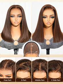 ARABELLA Glueless 13x6 Lace Front Max Wig, Dark Brown Silky Straight Hair, Drawstring Wearable Short Bob Wig, 100% Human Hair, Transparent Lace, 180% Density, 10-14 Inches, Bleached Knots, Beginner Friendly - S4 - View 9