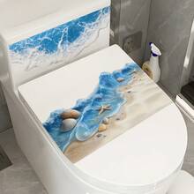 1pc 2D Beach Wave Pattern Toilet Wall Sticker, Bathroom Restroom Partial Decoration Waterproof Decal - Multicolor - View 3