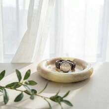 Luxury Marble Jewelry Tray, Yellow Jade Inlay Elegant Style Vanity Jewelry Organizer Storage Dish, Multi-Scene High-End Storage Tray - Yellow + Jade - View 5