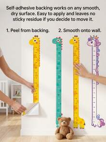 Unicorn/Giraffe/Dinosaur Height Measurement Wall Sticker - Creative Cartoon Growth Record Sticker, Home Decor, Easy-To-Remove Self-Adhesive Wall Decal, Vinyl Material, Suitable For Bedroom, Classroom And School, Back To School Season, Holiday Decoration, Birthday Gift - Multiple Styles - View 3
