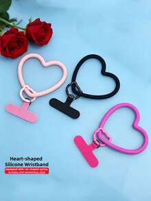 Heart-Shaped Silicone Phone Wrist Strap, Cat-Shaped Spring Buckle Anti-Loss Design, Phone Case Back Adhesive Fixing Clip Connector, Convenient Travel Anti-Drop Hanging Accessory, Cute Style Versatile Wrist Strap, Outdoor Shopping Travel Portable Phone Lanyard, Hand Strap, Smartphone Hanging Accessory - Multicolor - View 3