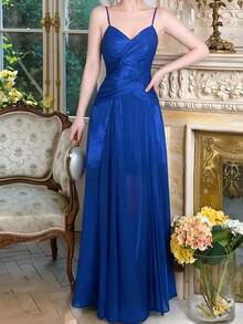 Women A-Line Blue Cami Elegant Chic Birthday Prom Dress Formal Party Evening Wedding Guest - Royal Blue - View 4