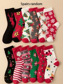 1/5/10 Pairs Random Unisex Holiday Socks, Atmospheric Christmas Pattern Socks, Multi-Pattern Mixed Christmas Creative Socks, Random Christmas Tree Snowflake Jacquard Holiday Socks, Universal Christmas Party Gift Socks - Multicolor - View 7