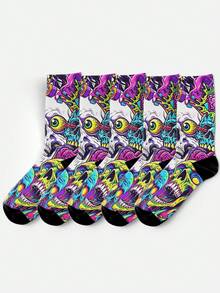 Cool 360° Printed Men's Socks - Street Style Socks, Halloween Pumpkin & Skull Patterns, Street Style, Colorful, Fun Socks, Suitable For Daily, Holiday And Party Occasions - Multicolor - View 5