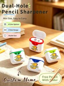 Customized Name Pencil Sharpener With Pencil, Personalized Dual-Hole Manual Pencil Sharpener, Customizable School Supplies, Teacher's Day Gift, Back To School - Multicolor - View 1