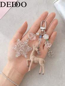 Dedoo Deer-Shaped Keychain Pendant, Translucent Snowflake Bag Charm, Korean Sweet Clover Backpack Hanging Chain, Y2K Girl Style Gift - Multicolor - View 2