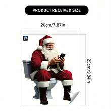 1pc Funny Santa Claus On Toilet Using Phone Decorative Toilet Sticker, For Home Bathroom And Public Toilet Decoration - A - View 2