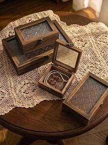 Cirelle 1pc Vintage Wooden Home Decor Storage Box, Women's Makeup & Miscellaneous Items Organizer, Travel Essential, Back To School Gift - Coffee Brown - View 4