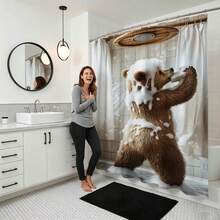 1pc Funny Brown Bear Shower Curtain, Quirky Animal Bathroom Decor Curtain - Suitable For Bathroom Decoration, Bathroom Curtain - Easy To Clean, Exquisite Home Decor, Bathroom Partition Curtain, Decorative Shower Curtain, Bathroom Accessories Home Decor Gift - Includes 12 Hooks - Multicolor - View 8