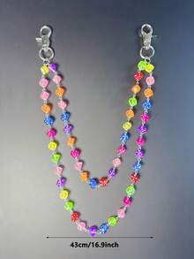 1pc Dice Waist Chain, Fashionable Single Layer Double Layer Acrylic Dice Pants Chain, Multi-Functional Body Chain Shiny Fashion Pants Chain, Handmade Rainbow Glass Bead Decorative Chain, - Multicolor - View 2