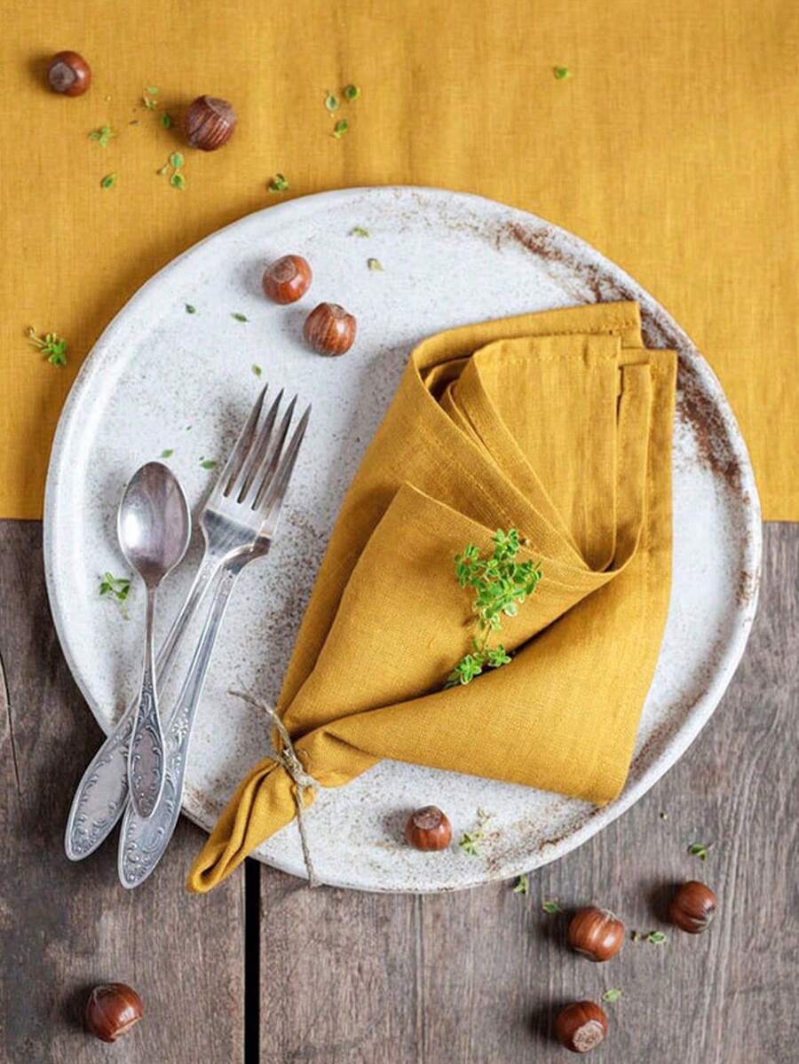2/6/12Pcs Minimalist Soft Absorbent Yellow Napkins, Modern Table Decor For Restaurant, Home, Party, Festival