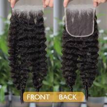 4x4 Lace Closure Burmese Curly Transparent Lace Closure Brazilian Virgin Human Hair Closure Free Part Pre Plucked With Baby Hair Natural Black Closure Human Hair 18 Inch - SNatural - View 1