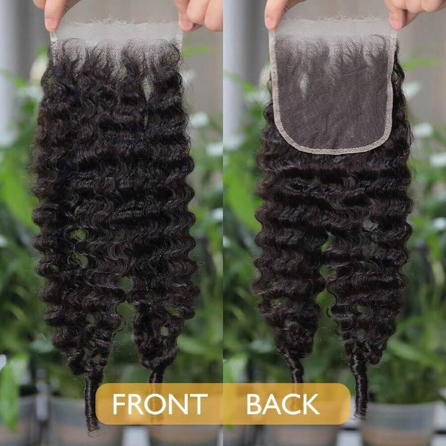 4x4 Lace Closure Burmese Curly Transparent Lace Closure Brazilian Virgin Human Hair Closure Free Part Pre Plucked With Baby Hair Natural Black Closure Human Hair 18 Inch - SNatural - View 1