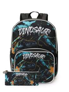 Teenager Fashion Pattern Combination Backpack With Lunch Box And Pencil Case, Suitable For School, Office, Shopping, Sports, Travel, Camping, Driving, Etc., Perfect Gift For Children's Holiday And Birthday, Casual Backpack 3 Pieces Set - Dinosaur Black - View 6