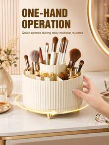 Minimalist Capacity Makeup Brush Holder With 360 Spin To Prevent Clutter And Allow Quick Access Sturdy Elegant Cosmetic Organizer Perfect For Professionals Compartment Spinning Storage To Keep Desk Neat In Bedroom Beauty Accessories Vanity Decor - Multicolor - View 4