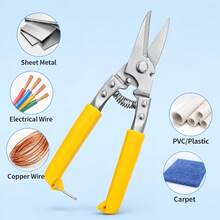 1pc Heavy‑Duty Multi‑Purpose Tin Snips, Spring‑Loaded Sheet Metal Cutting Shears, Non‑Slip Handle Industrial Scissors For Sheet Metal, Copper Wire, Electrical Wire, PVC Pipe, Carpet DIY Hand Cutting Tool - A - View 4