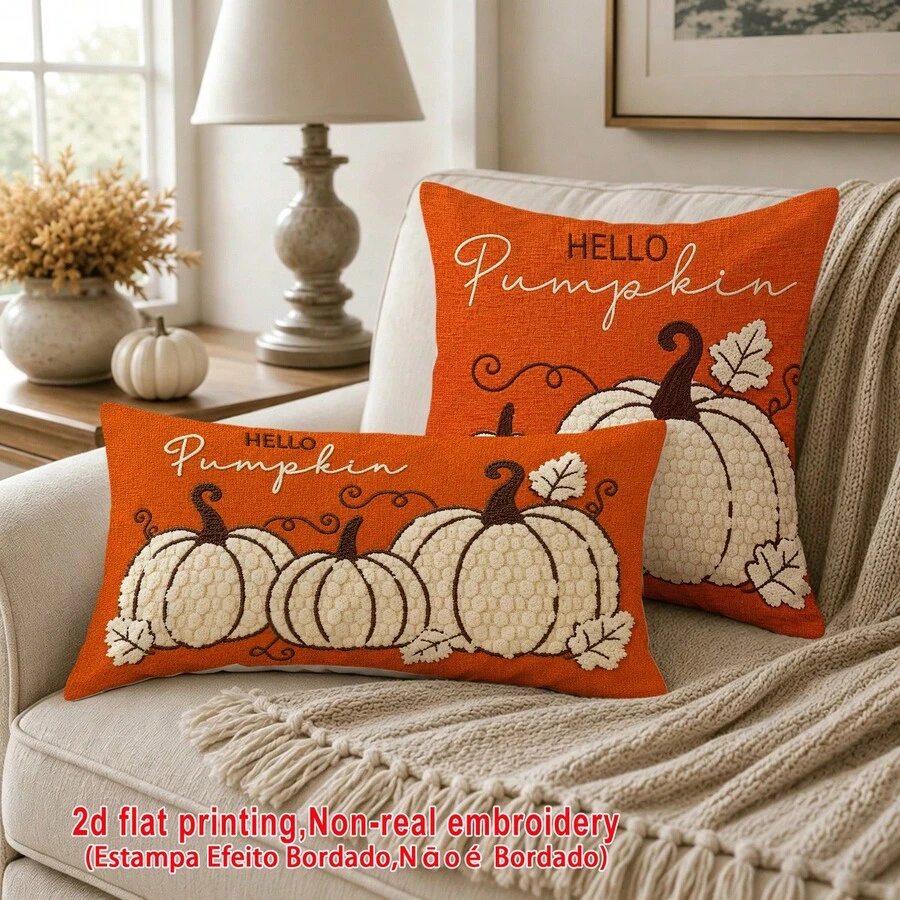 1件裝橘色 Hello Pumpkin 仿刺繡枕套,鄉村風秋季感恩節輕量聚酯纖維單面印花靠墊套,可手洗/機洗/乾洗,拉鍊開口,適用於居家、沙發、床、臥室、客廳、咖啡廳、展覽廳,裝飾枕套,節日派對裝飾 - 亮橙色 - 查看 1