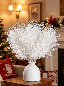 20pcs/Set Artificial White Pine Branches, DIY Realistic Flexible Faux Pine Needle Plant Stems, Suitable For Christmas Tree/Wreath Decoration, Christmas Tabletop, Vase Filler, Centerpiece, Fireplace, Holiday, Wedding, Party Decor - Multicolor - View 2