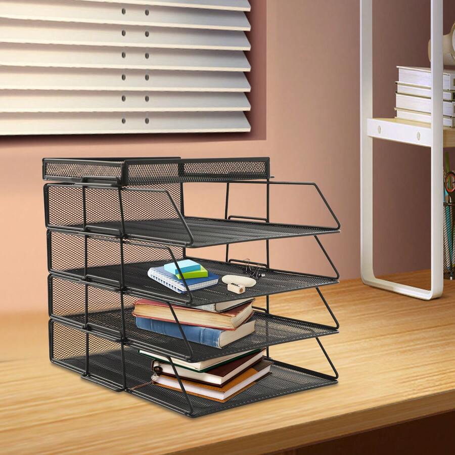 5-Tier Paper Letter Trays, Desktop Document Organisers, Stackable Desktop Document Organisers - Black - View 1