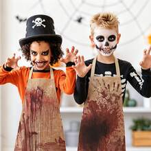 5pcs Halloween Kids Aprons, Blood Splatter Pattern Design, Suitable For Haunted House Costumes, Realistic Horror Character Cosplay Accessories, Halloween Party Use - Multicolor - View 6