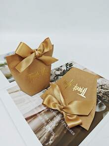 KEXINGYIYI 10pcs Paper Gift Boxes With Gold Foil 'Thank You' | With Elegant Ribbon | Suitable For Christmas, Wedding, Baby Shower And Other Occasions - yellow - View 4